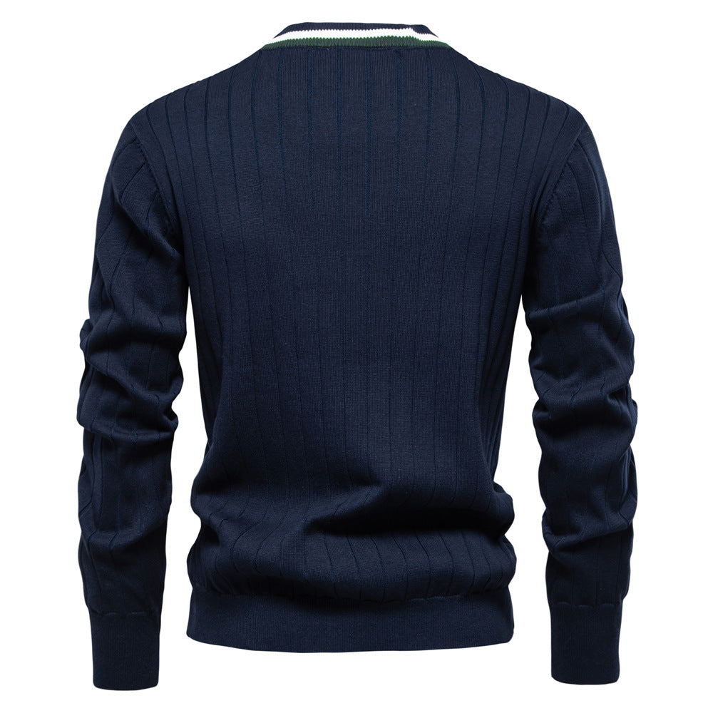 2025 Fall & Winter Men’s V-Neck Cardigan - Trendy Color-Blocked Long Sleeve Knit Sweater