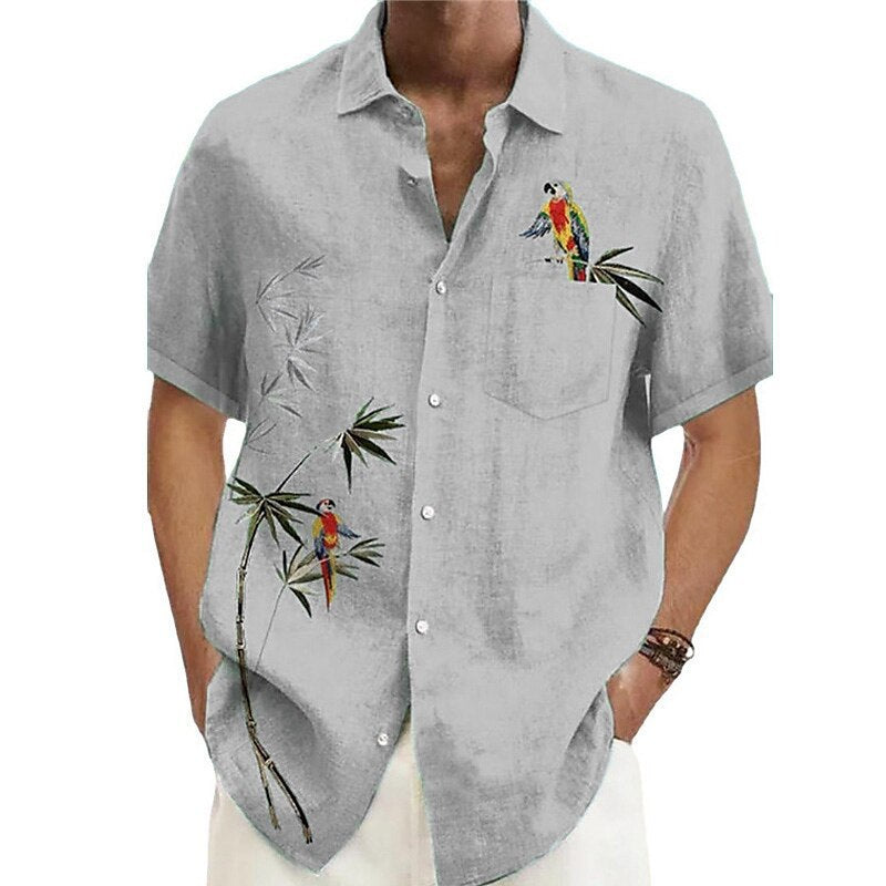 3D Printed Casual Lapel Men's Short Sleeve Shirt Loose Cardigan