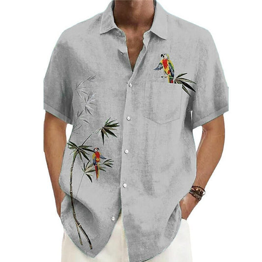 3D Printed Casual Lapel Men's Short Sleeve Shirt Loose Cardigan