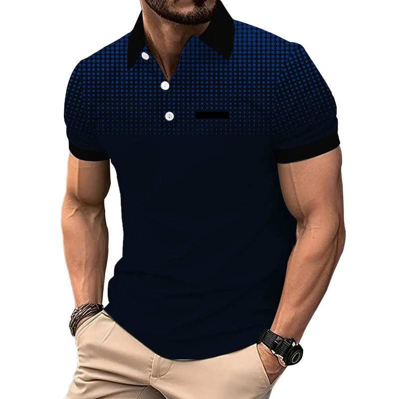 Ins Men's Summer Gradient Print Polka Dot Short Sleeve Polo Men's Sport Polo Shirt