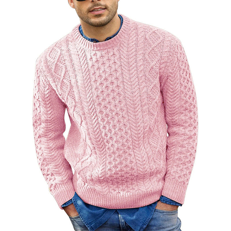 Pink Men’s Slim Fit Cable Knit Pullover – Fashionable Men’s Wear