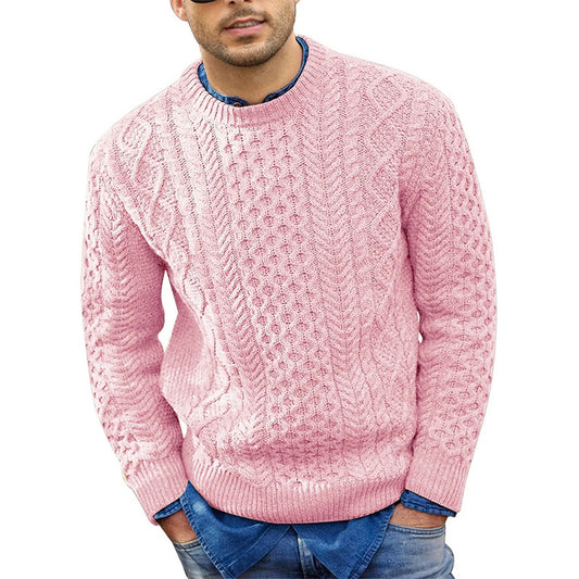 Pink Men’s Slim Fit Cable Knit Pullover – Fashionable Men’s Wear