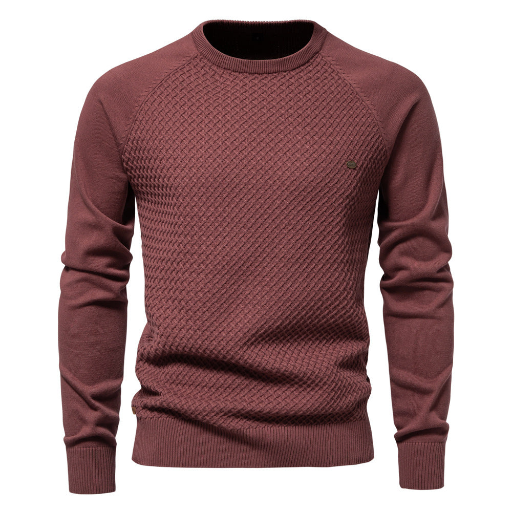 New Cotton Men's Sweater, Solid Color Raglan Sleeve Pullover Knit Top