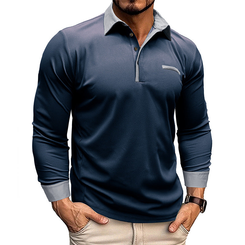 Men's Turn-Down Collar Pique Knit Long Sleeve Polo Base Layer Casual Polo Shirt Henley Top