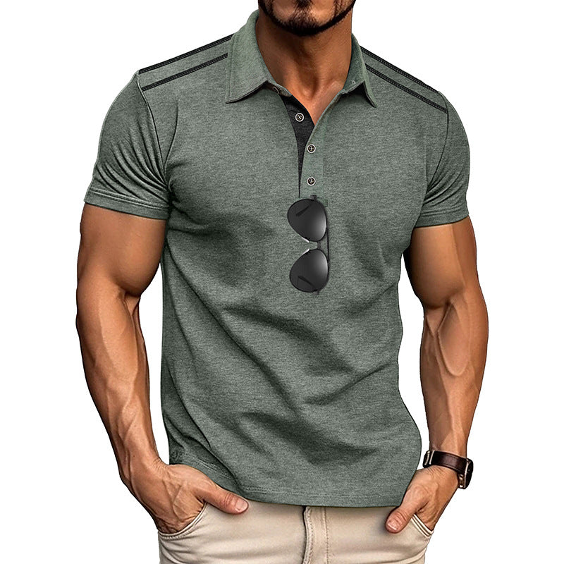Summer Men's Wear Short Sleeve Turn-Down Collar Polo Shirt Button Retro Color-Block Polo Shirt Men