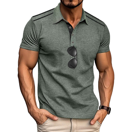 Summer Men's Wear Short Sleeve Turn-Down Collar Polo Shirt Button Retro Color-Block Polo Shirt Men