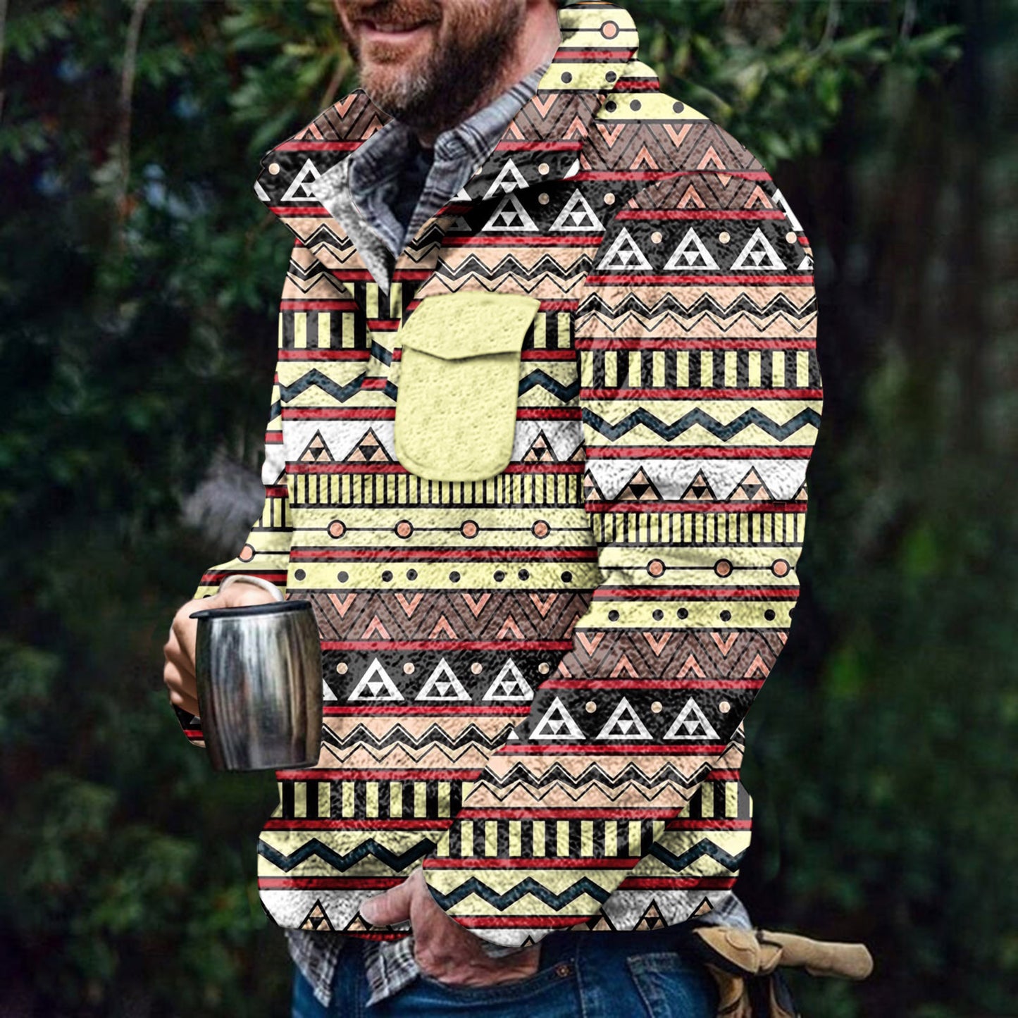 Winter Men's Ethnic 3D Print Faux Fur Hoodie Fashion Casual Wear
