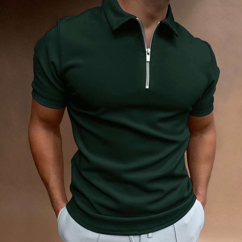 Summer Men's Polo Shirt Solid Color Short Sleeve Turn-Down Collar T-Shirt Casual Fitted Top Men's Wear
