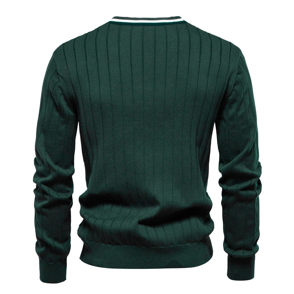 2025 Fall & Winter Men’s V-Neck Cardigan - Trendy Color-Blocked Long Sleeve Knit Sweater
