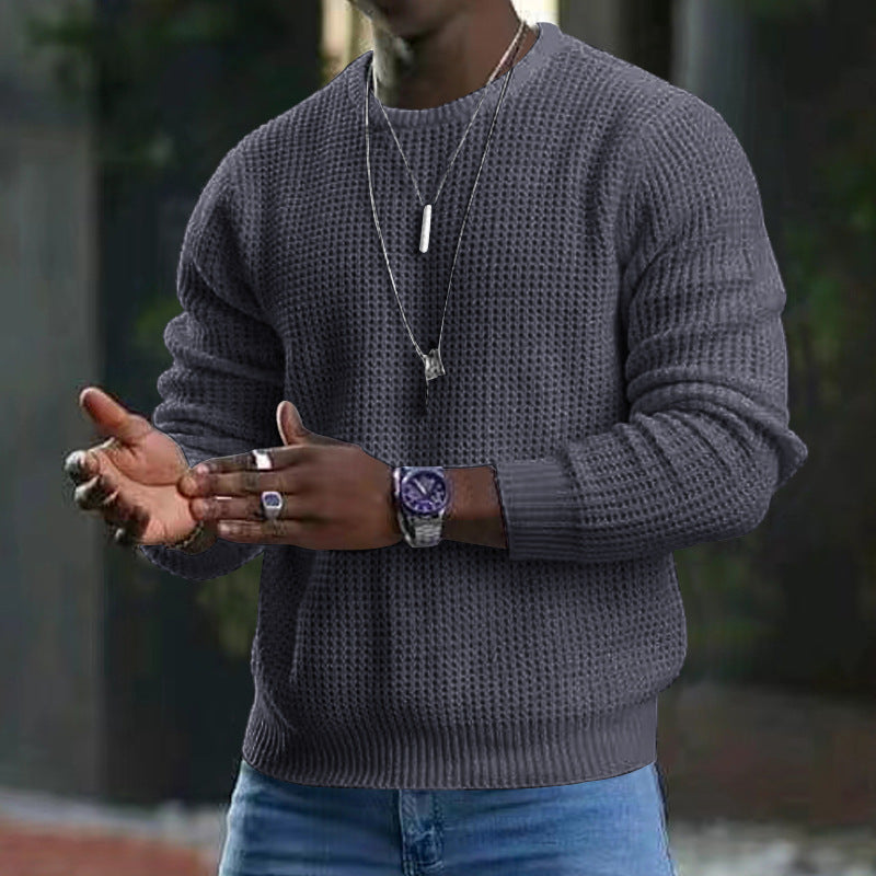 Men’s Solid Color Office Long-Sleeve Knitwear – New Round Neck Pullover