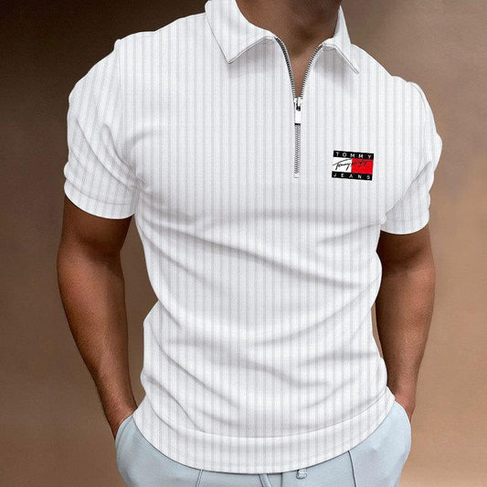 Autumn Winter New Polo Shirt Zipper Stripe Long Sleeve Men's Polo Shirt