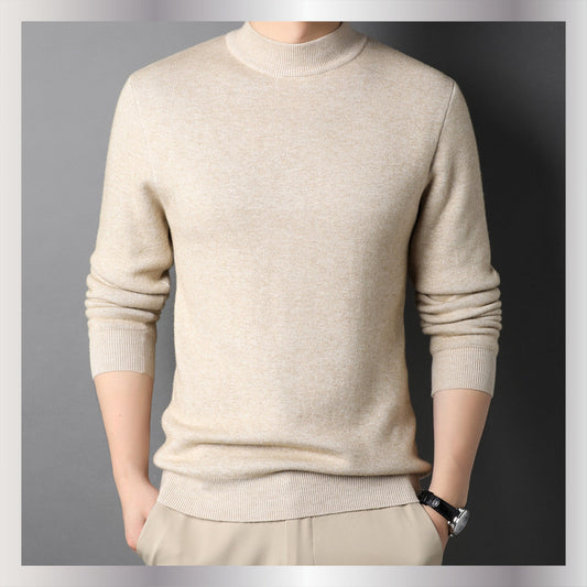 New Men's Solid Color Semi-Turtleneck Slim Fit Sweater for Spring/Autumn – Youth Base Layer Wool Sweater Men's Clothing