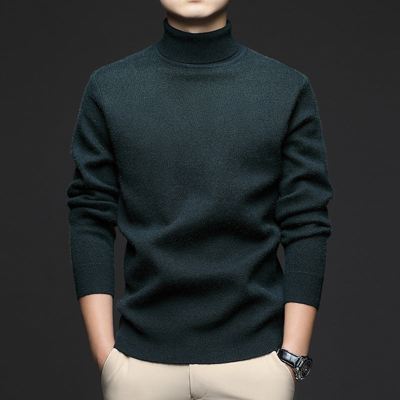 Thickened High-Neck Sweater for Men – Mid-Age & Youth Knitwear with Wool Blend Base Layer
