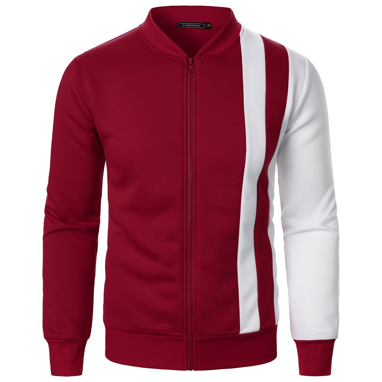 Men's New Zip-Up Stand Collar Color-Block Hoodie Casual Open-Front Jacket