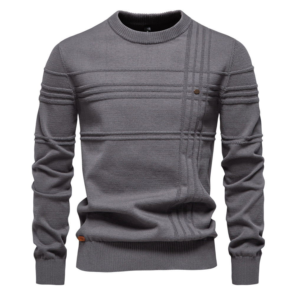 New Men's Round Neck Pullover High-Quality Solid Color Knit Sweater