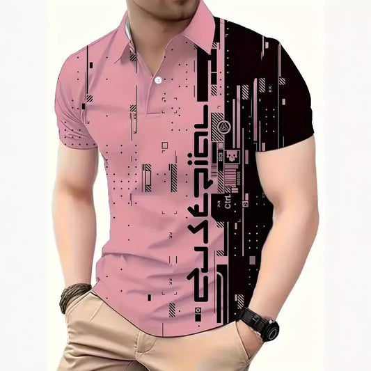 Men's Fashion Summer Short Sleeve 3D Print Button Polo Shirt US EU Sizes Custom