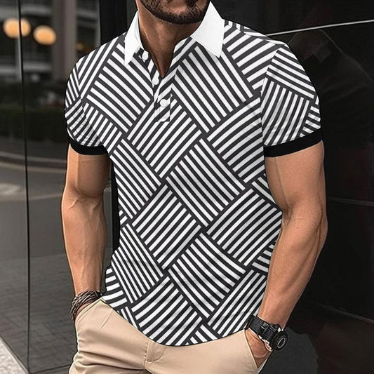 Independent Site Summer Men's Polo Shirt Print Short Sleeve Button Turn-Down Collar T-Shirt Casual Top
