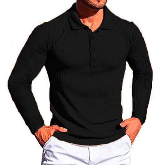 Wish Men's Summer Sport Fitness Casual Stand Collar Elastic Stripe Long Sleeve Polo Shirt Men