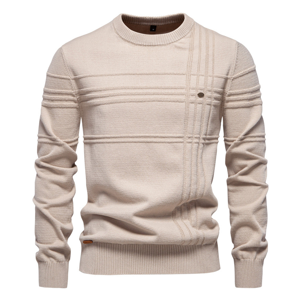New Men's Round Neck Pullover High-Quality Solid Color Knit Sweater