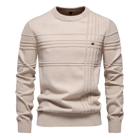 New Men's Round Neck Pullover High-Quality Solid Color Knit Sweater
