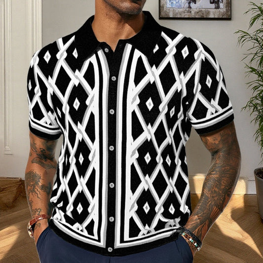 Men's Wear Men's Polo Shirt Summer New Jacquard Knit Short Sleeve Cardigan