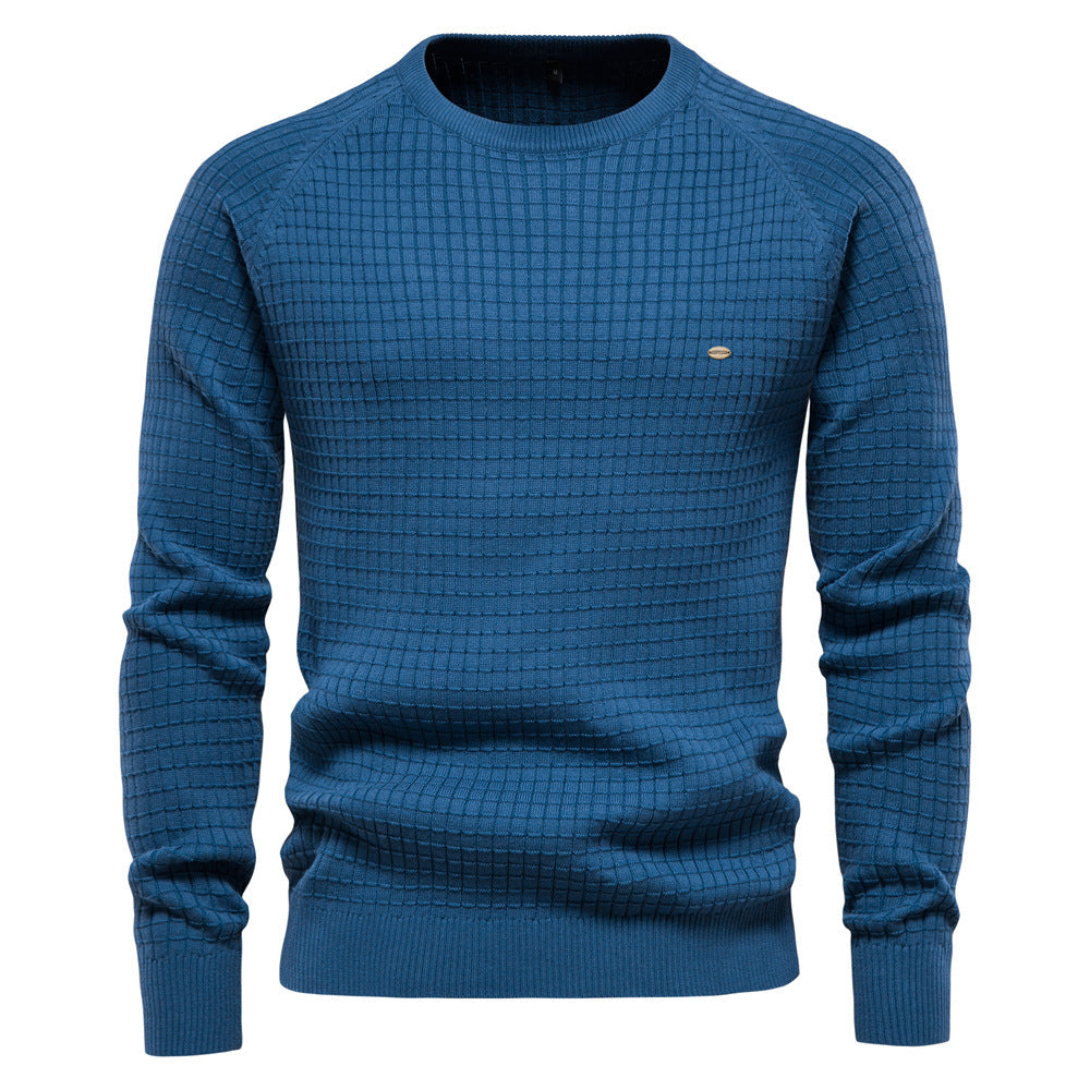 New Men's Solid Color Base Layer Plaid Pullover Knit Sweater