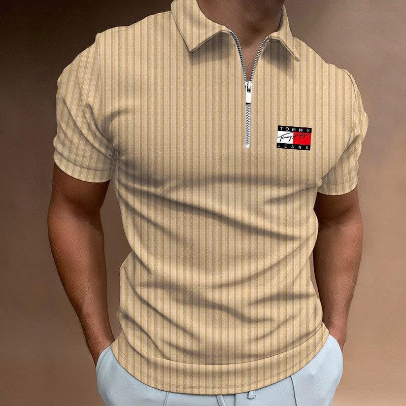 Autumn Winter New Polo Shirt Zipper Stripe Long Sleeve Men's Polo Shirt