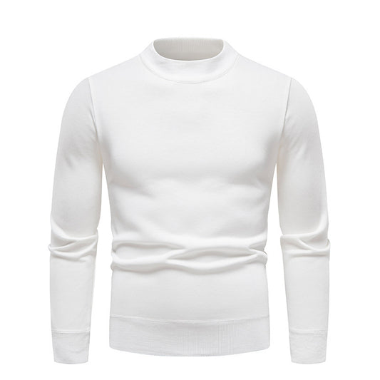 Solid Color Round Neck Fleece-Lined Knit Sweater Men's Long-Sleeve Base Layer T-Shirt