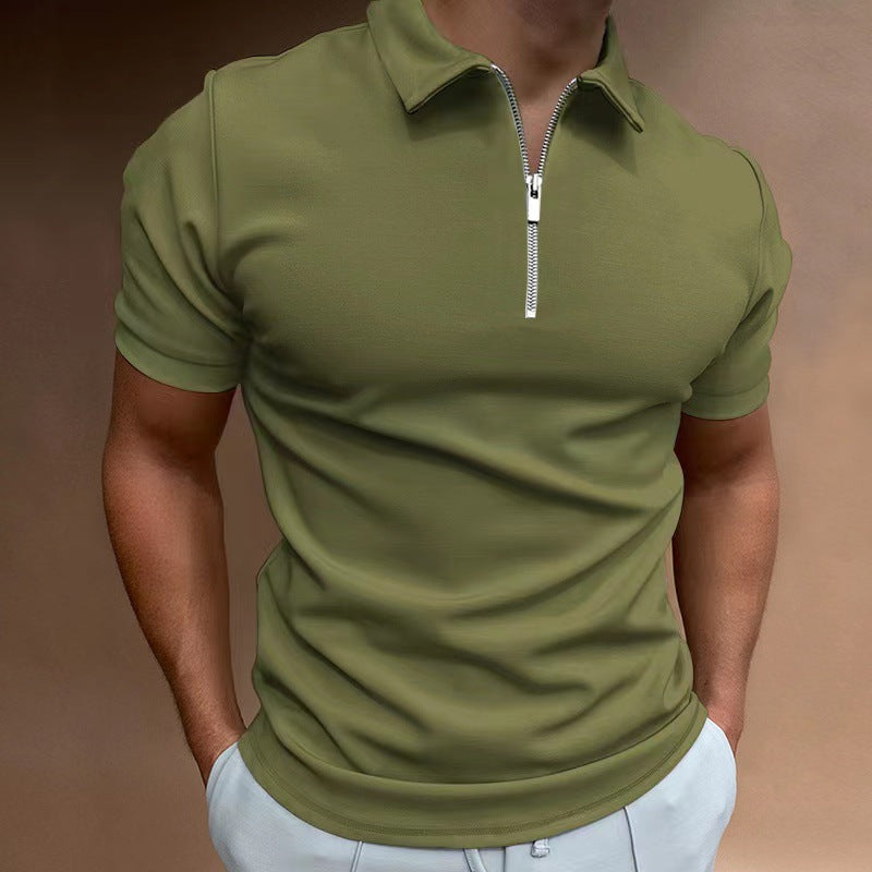 Summer Men's Polo Shirt Solid Color Short Sleeve Turn-Down Collar T-Shirt Casual Fitted Top Men's Wear