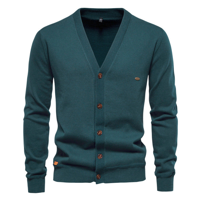 New Men's Cardigan High-Quality Business Solid Color Knitted Sweater