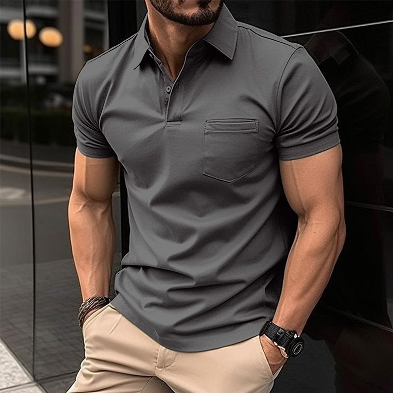 Summer Polo Shirt Button Pocket Men's Sport Polo Shirt