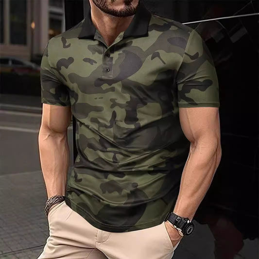 Summer Men's Short Sleeve Polo Shirt Fashion Camo 3D Digital Print Breathable Loose