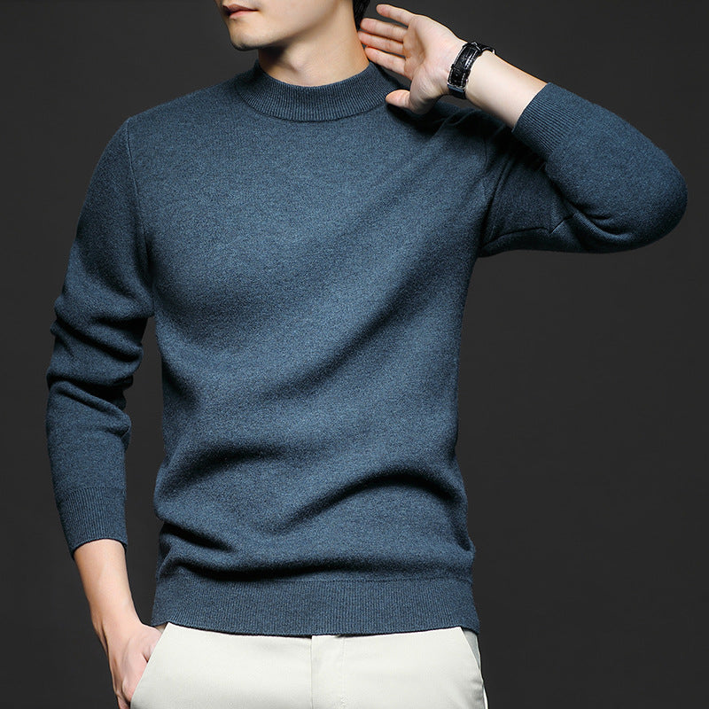 New Season Men's Sweater Solid Color Anti-Pilling Fine Wool Knit Long-Sleeve Mock Neck Top