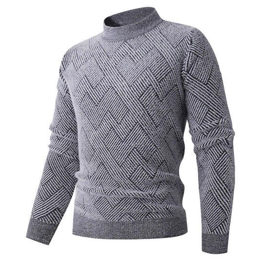 New Men’s Semi-Turtleneck Jacquard Knit Sweater – Base Layer Pullover