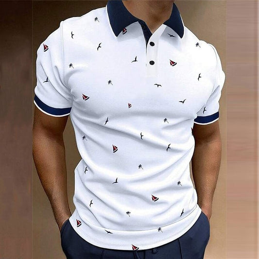Men's Button Polo Shirt Turn-Down Collar 3D Digital Print Large Size Print Sailboat Turned Hem Street Short Sleeve
