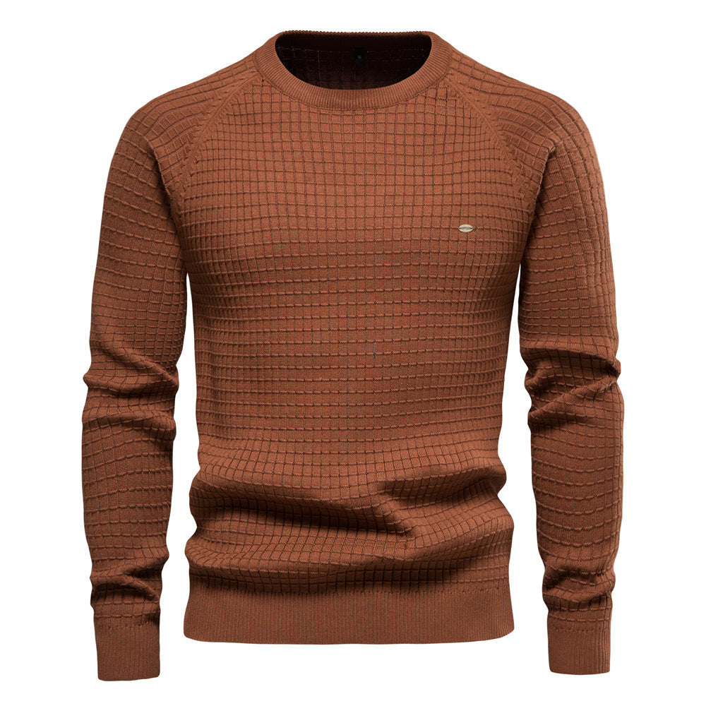 New Men's Solid Color Base Layer Plaid Pullover Knit Sweater