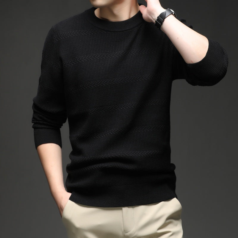 Autumn Arrow Jacquard Knit Sweater – Lightweight Round Neck Pullover for Men