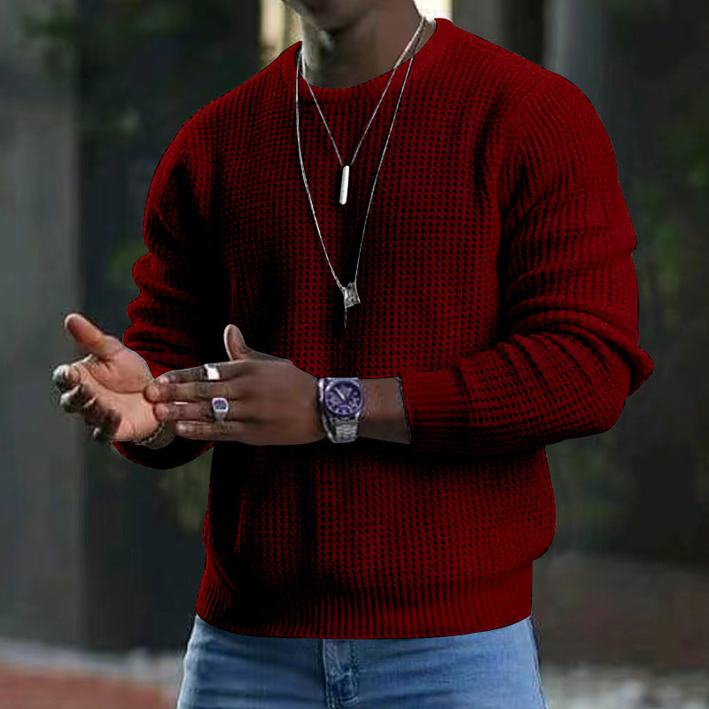 Men’s Solid Color Office Long-Sleeve Knitwear – New Round Neck Pullover