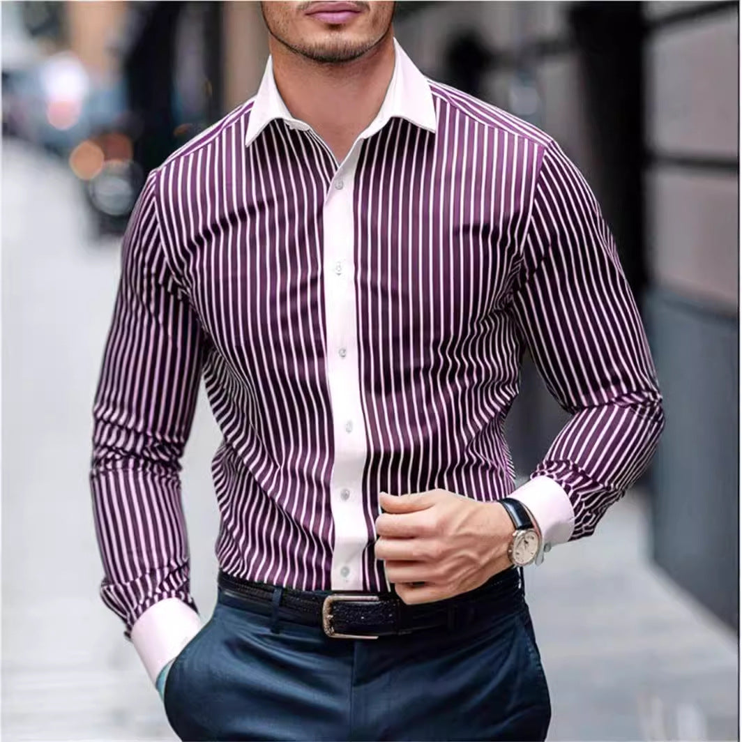 Autumn New Men's Stylish Print Long Sleeve Shirt Fashionable Stand Collar Single Button
