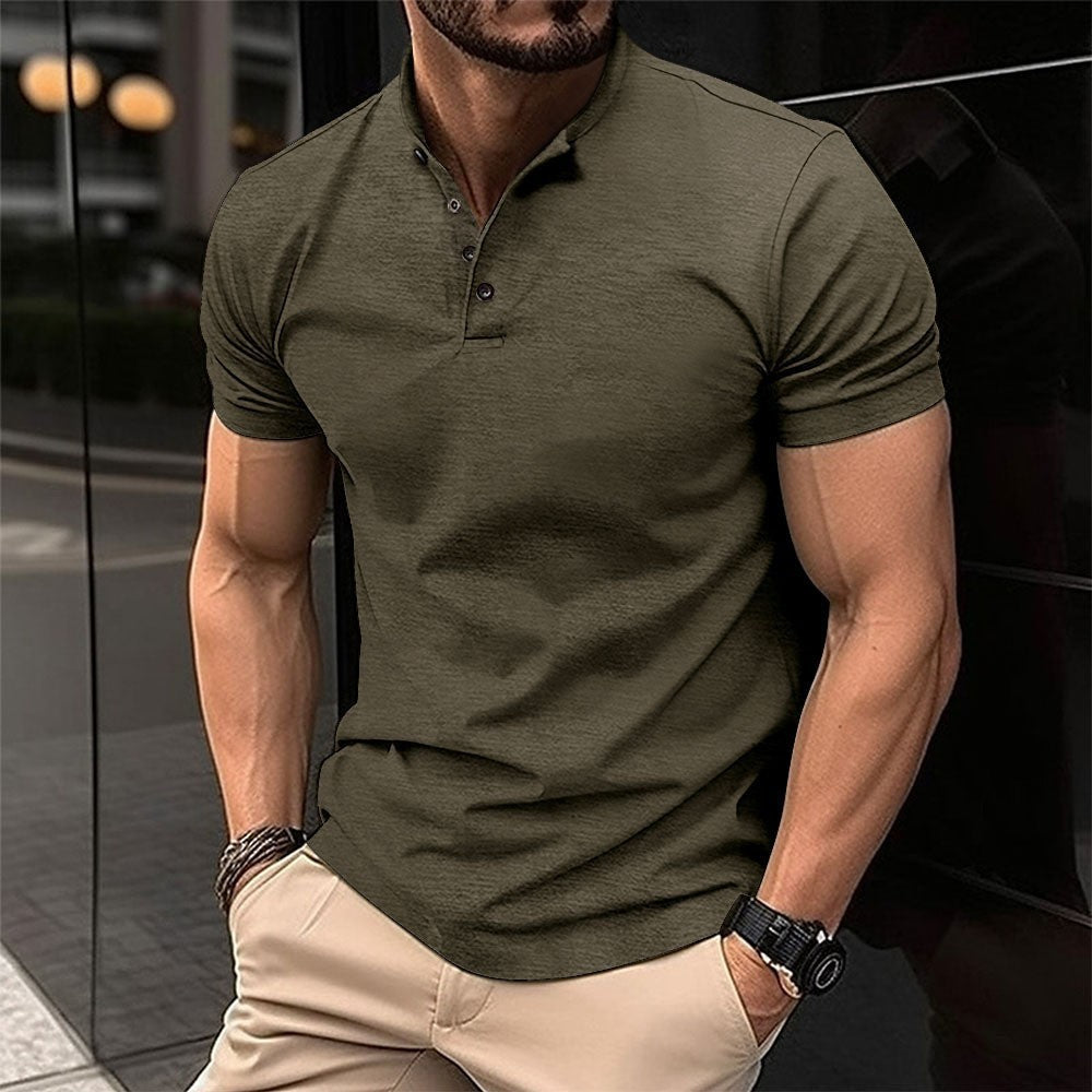 Ins Men's Casual Polo Shirt Summer New Men's Wear Button Henley Polo Short Sleeve