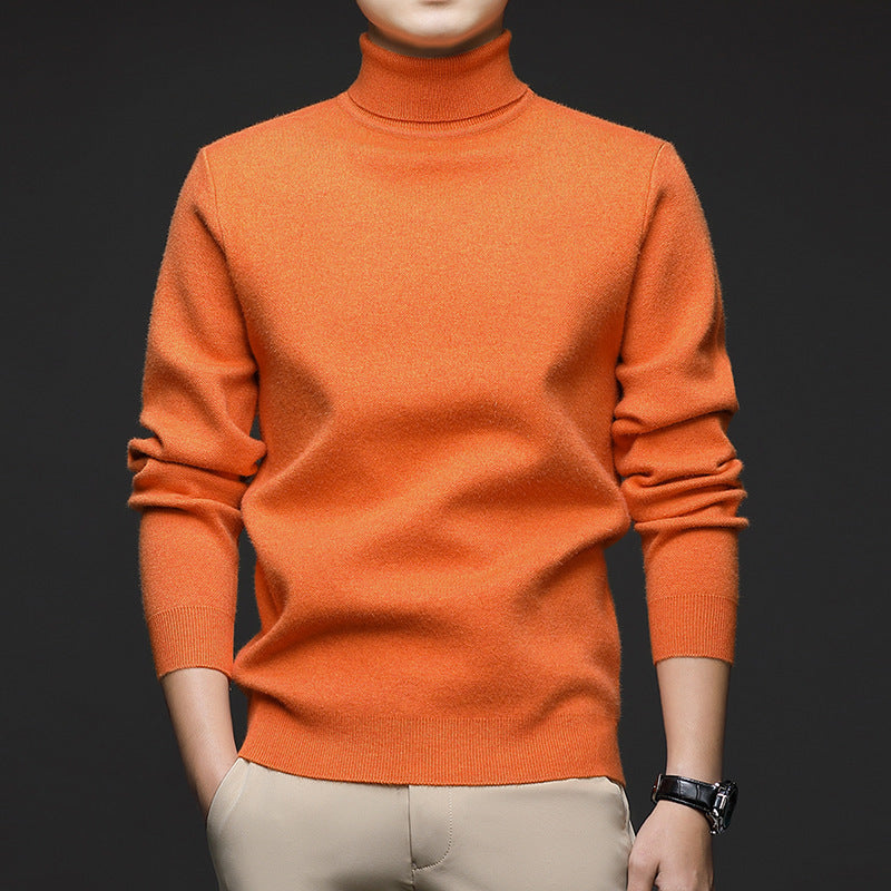 Thickened High-Neck Sweater for Men – Mid-Age & Youth Knitwear with Wool Blend Base Layer