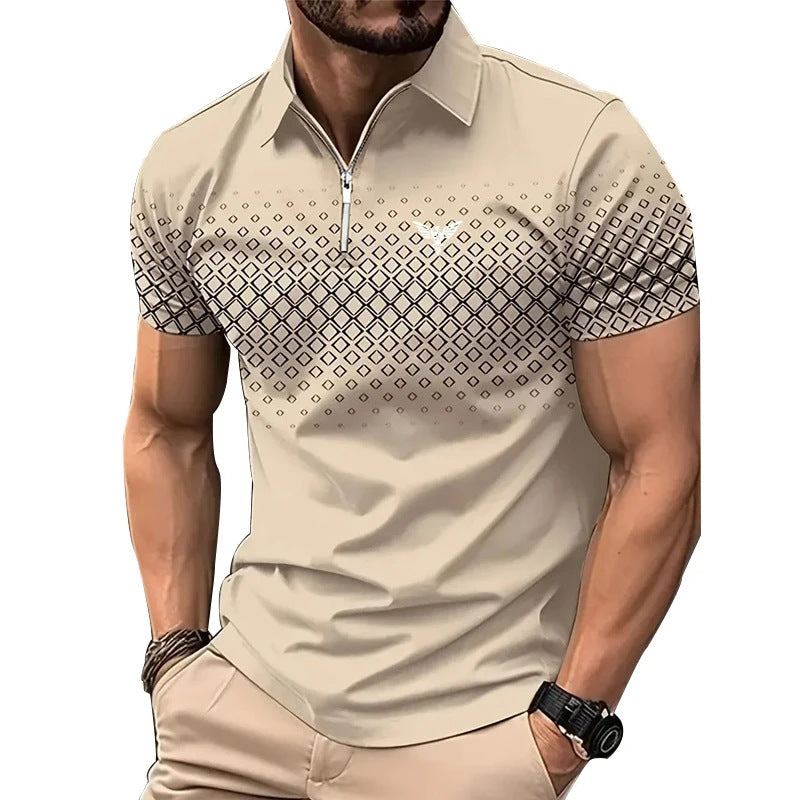 Casual Sport 3D Polo Turn-Down Collar Business Casual Men's Print Men's Wear Summer Short Sleeve Shirt Polo