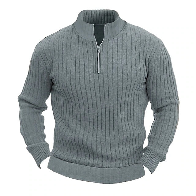 New Men's Knitted Sweater Jacket Solid Color Ribbed Thickened Pullover