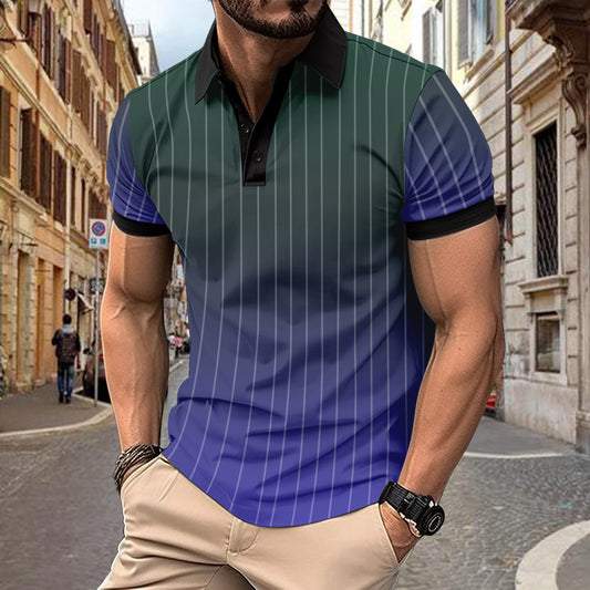 Button Top Casual Minimalist 3D Print Polo Short Sleeve Breathable Men's Wear