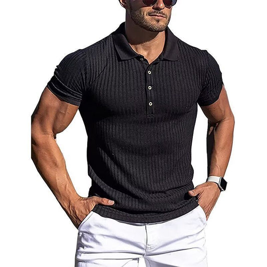 Wish Men's Summer Sport Fitness Casual Elastic Stripe Short Sleeve Polo Shirt Men