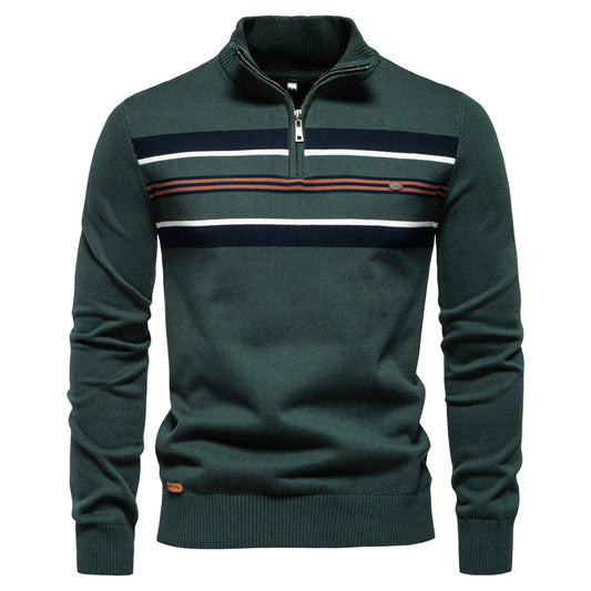 New Men's Half-Zip Knit Sweater Casual Striped Men's Top