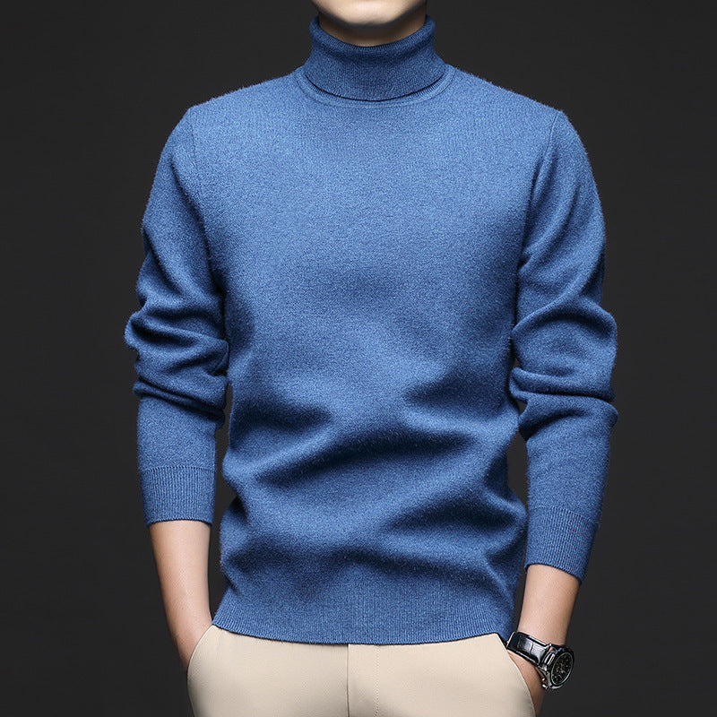 Thickened High-Neck Sweater for Men – Mid-Age & Youth Knitwear with Wool Blend Base Layer
