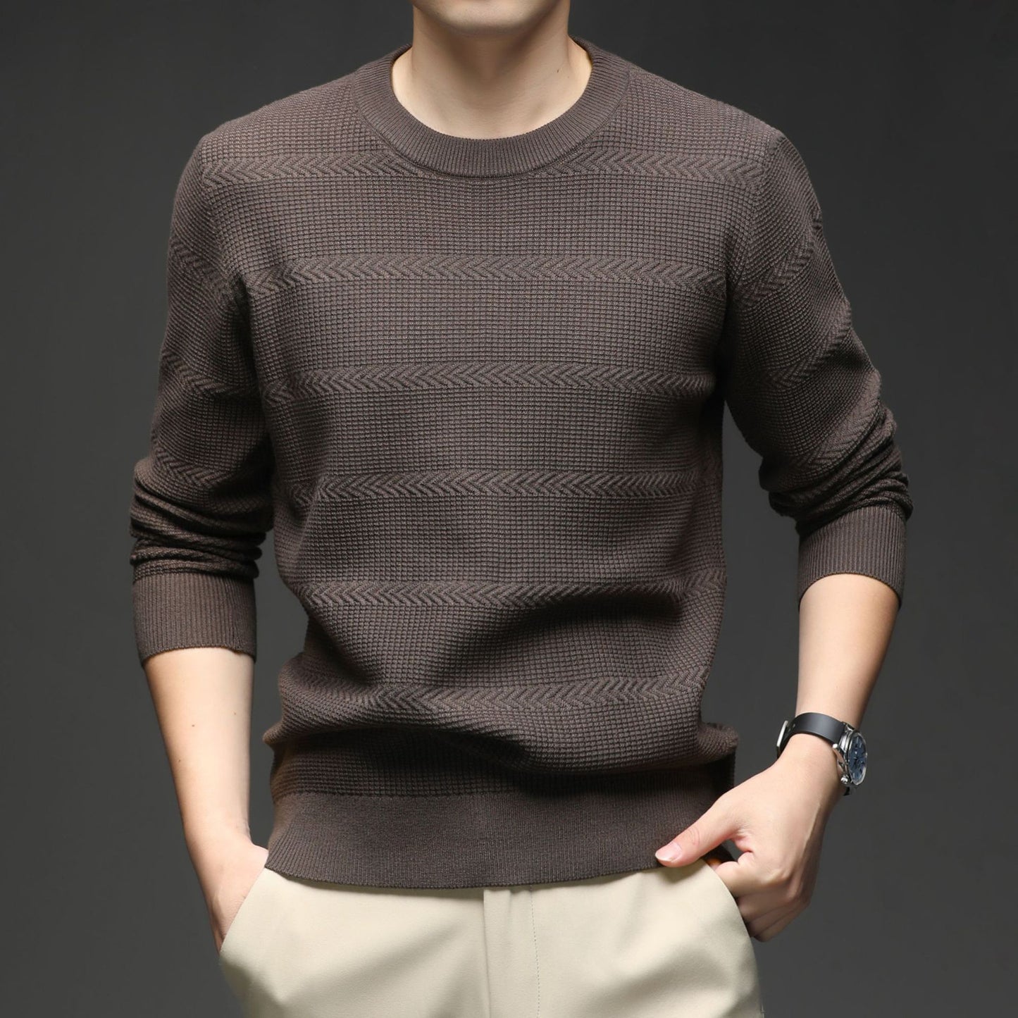 New Men's Jacquard Sweater Minimalist Stylish Loose High-Stretch Premium Knit
