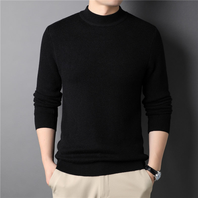 New Men's Solid Color Semi-Turtleneck Slim Fit Sweater for Spring/Autumn – Youth Base Layer Wool Sweater Men's Clothing