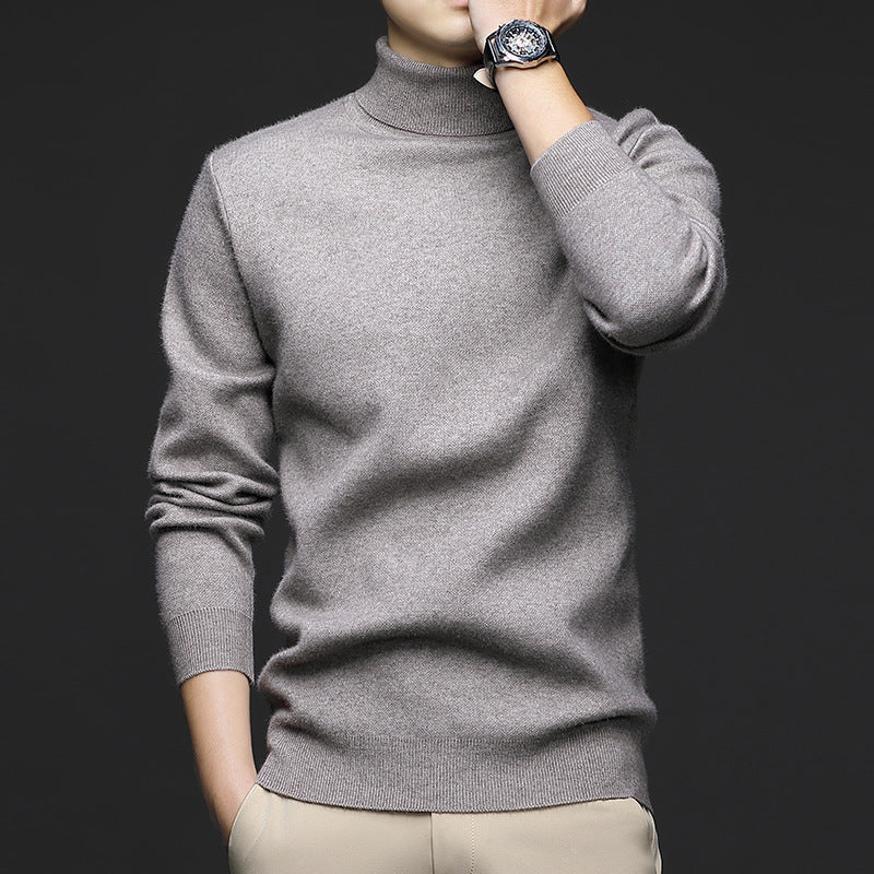 Thickened High-Neck Sweater for Men – Mid-Age & Youth Knitwear with Wool Blend Base Layer